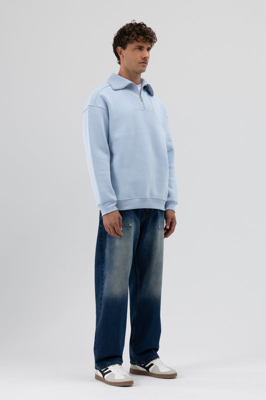Basic Fermuarlı Dik Yaka Sweatshirt