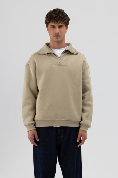 Basic Fermuarlı Dik Yaka Sweatshirt