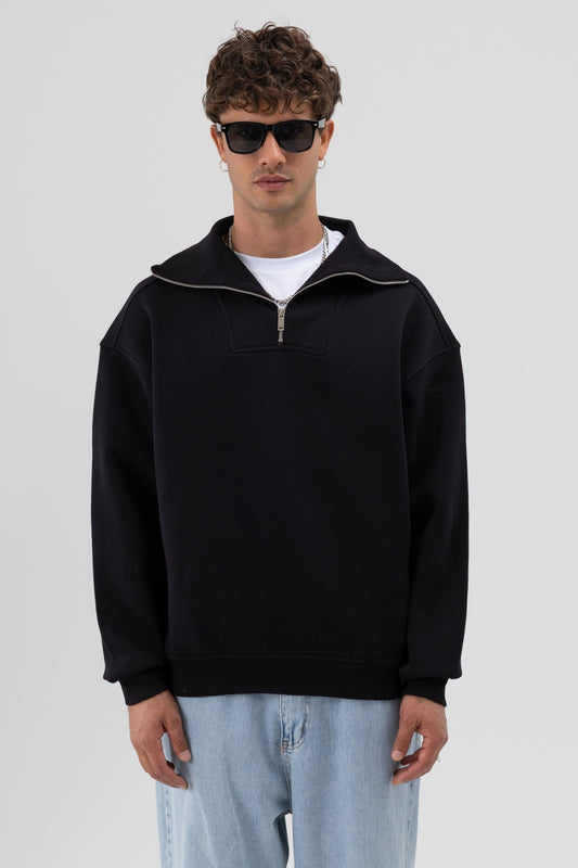 Basic Fermuarlı Dik Yaka Sweatshirt