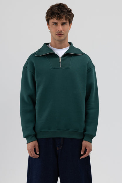 Basic Fermuarlı Dik Yaka Sweatshirt