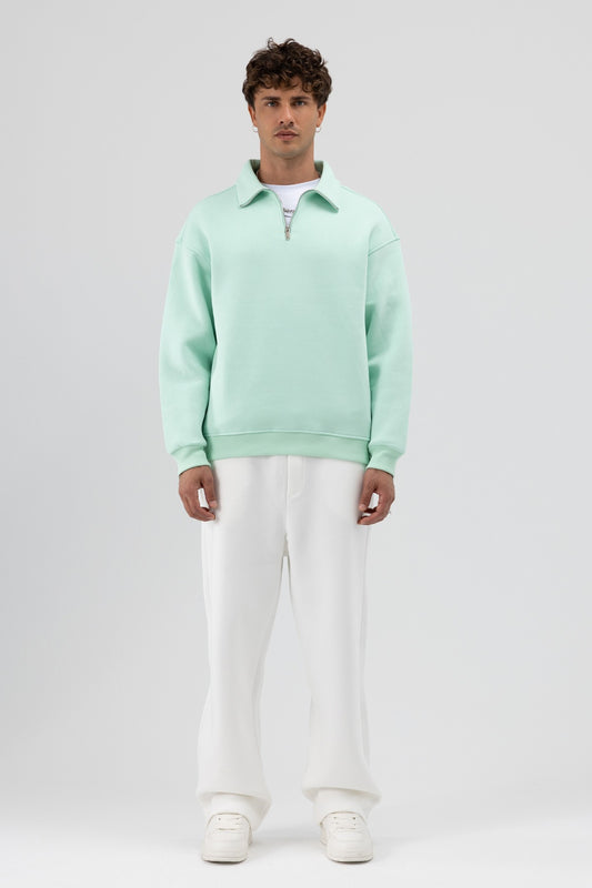 Oversize Fermuarlı Dik Yaka Sweatshirt