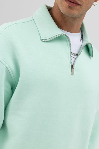 Oversize Fermuarlı Dik Yaka Sweatshirt