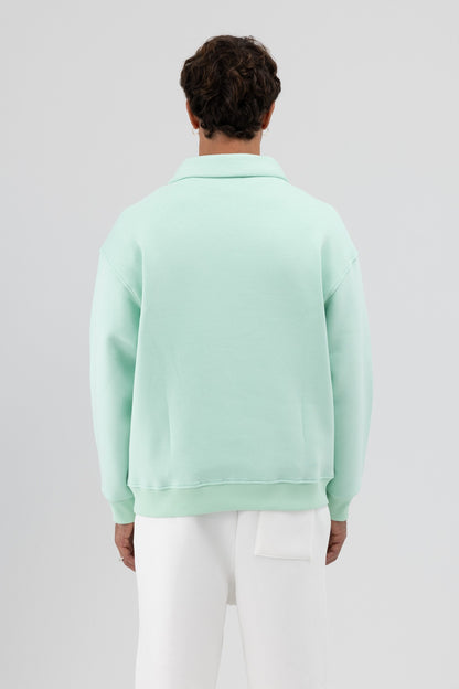 Oversize Fermuarlı Dik Yaka Sweatshirt