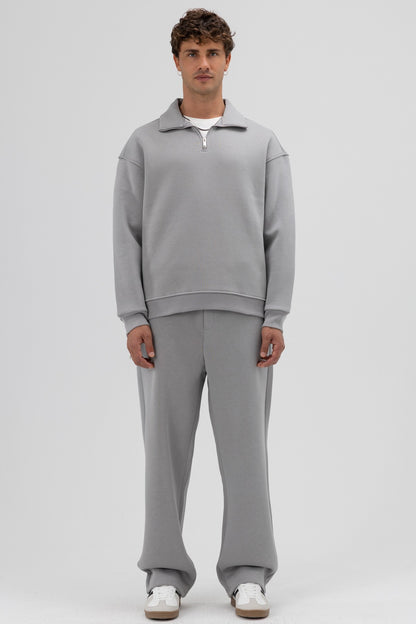 Oversize Fermuarlı Dik Yaka Sweatshirt