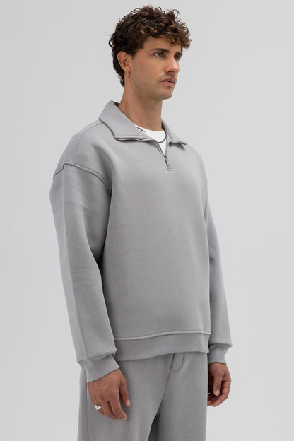 Oversize Fermuarlı Dik Yaka Sweatshirt