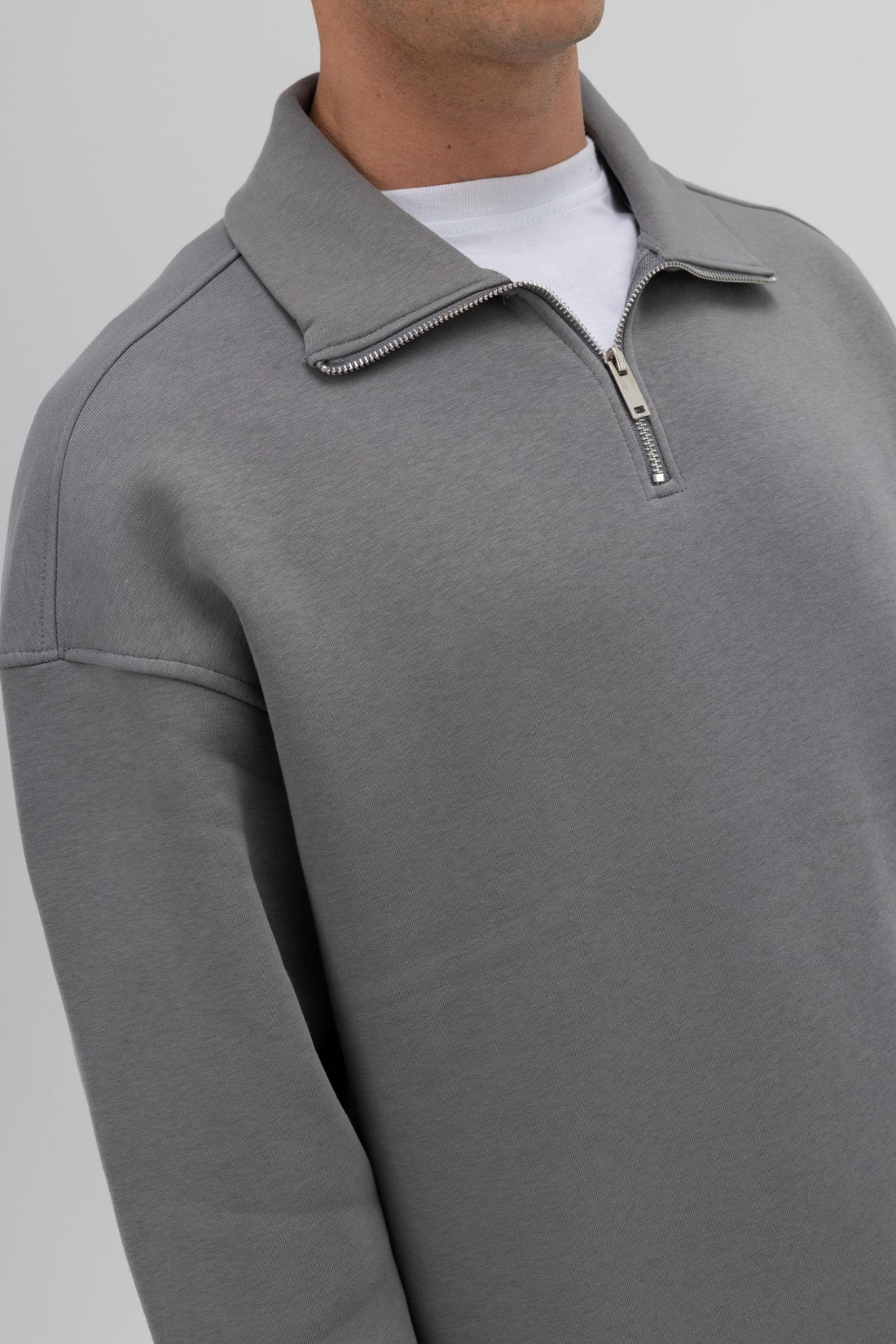 Oversize Fermuarlı Dik Yaka Sweatshirt