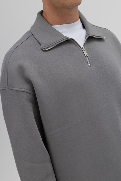 Oversize Fermuarlı Dik Yaka Sweatshirt
