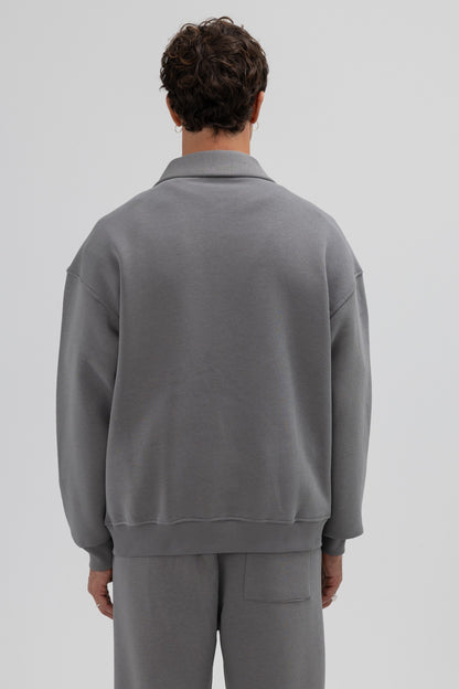 Oversize Fermuarlı Dik Yaka Sweatshirt