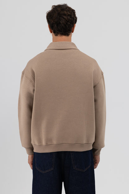 Oversize Fermuarlı Dik Yaka Sweatshirt