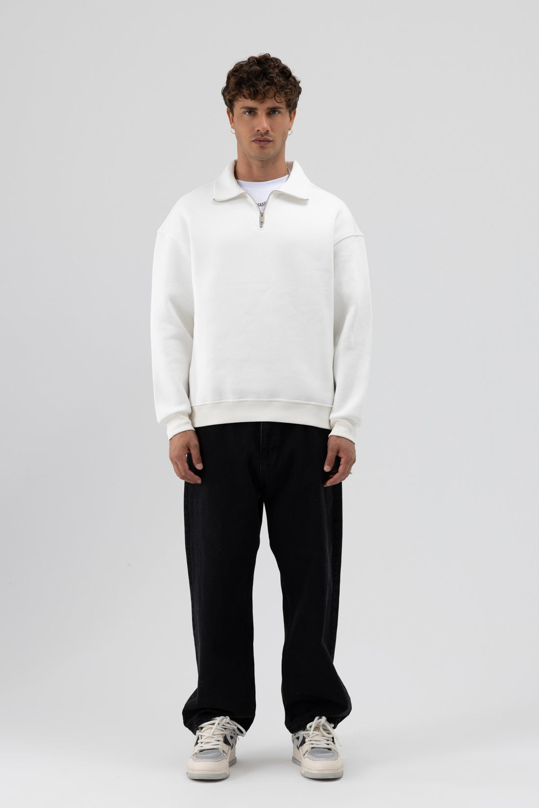 Oversize Fermuarlı Dik Yaka Sweatshirt
