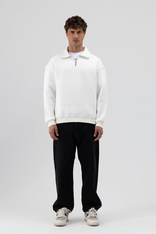Oversize Fermuarlı Dik Yaka Sweatshirt