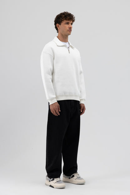 Oversize Fermuarlı Dik Yaka Sweatshirt