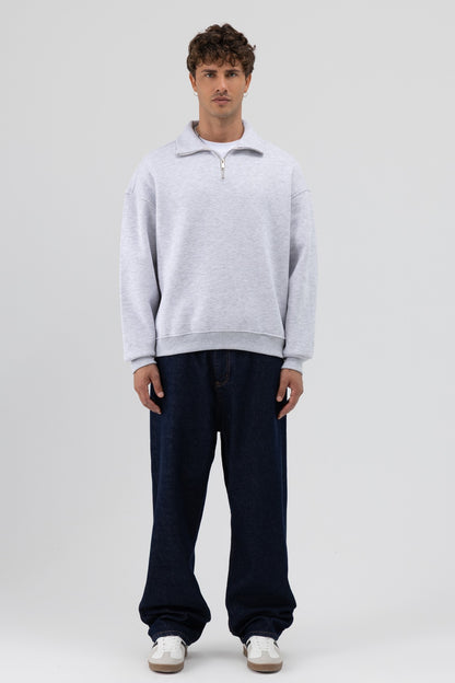 Oversize Fermuarlı Dik Yaka Sweatshirt