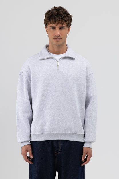 Oversize Fermuarlı Dik Yaka Sweatshirt