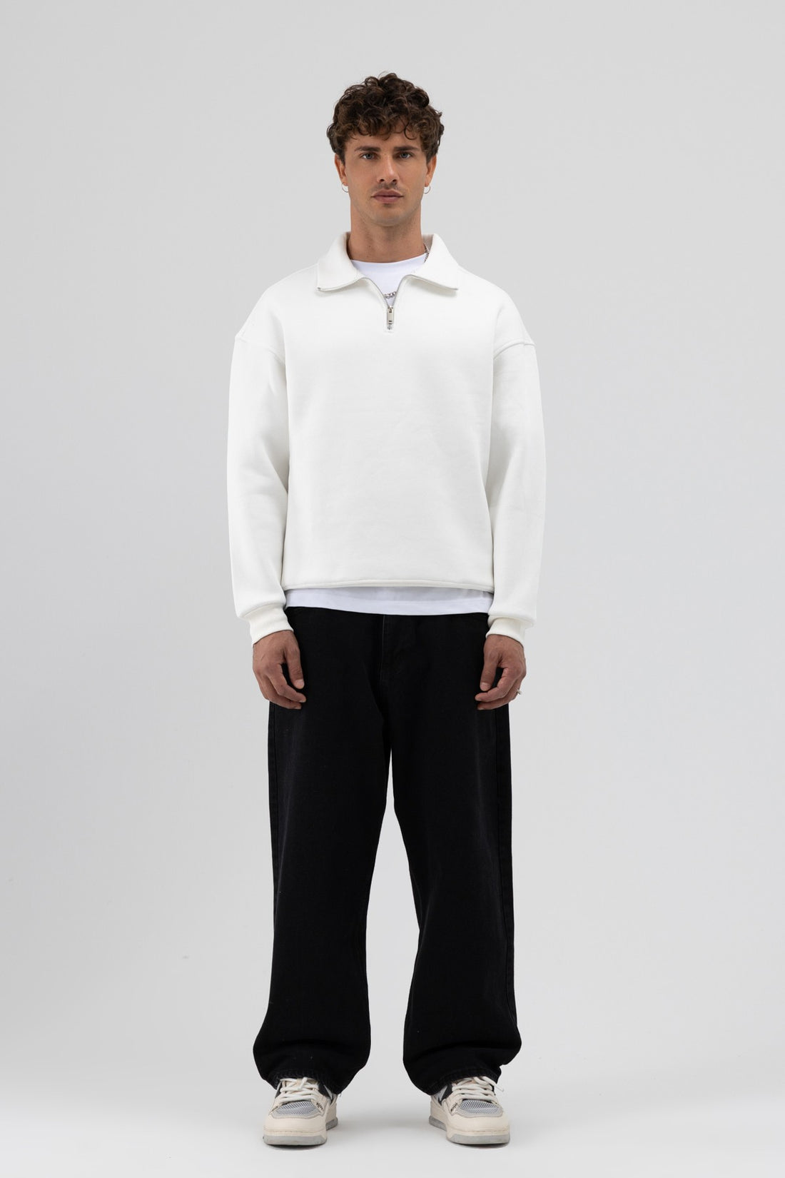 Oversize Fermuarlı Dik Yaka Sweatshirt