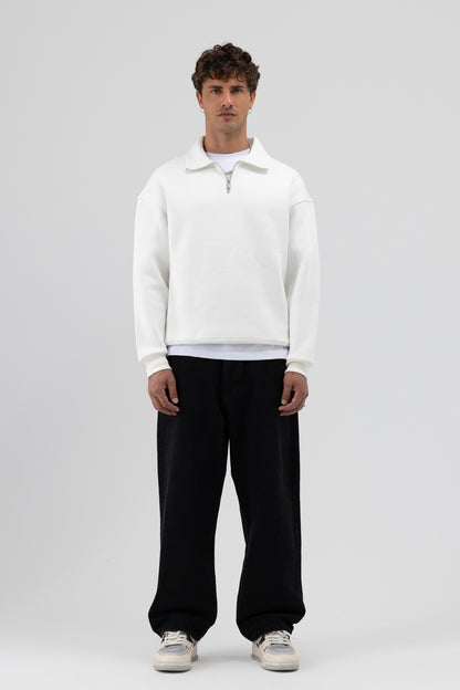 Oversize Fermuarlı Dik Yaka Sweatshirt