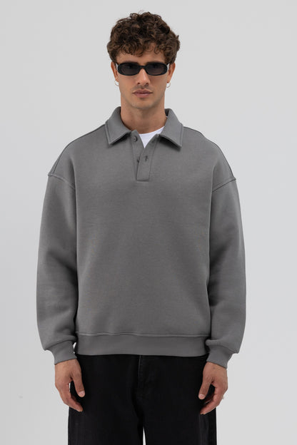Basic Polo Yaka Sweatshirt