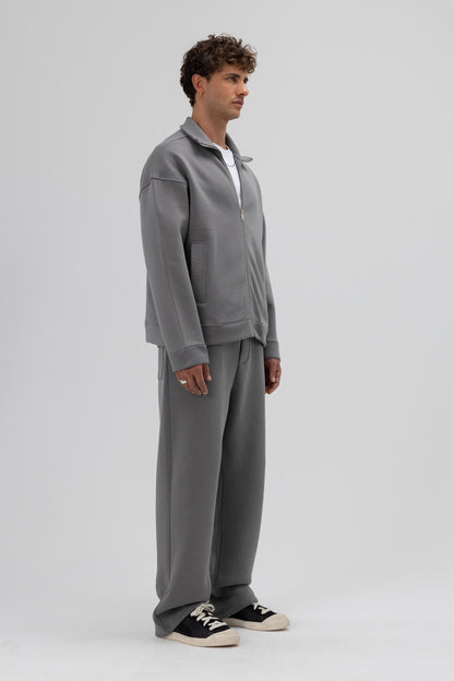 Oversize Önü Fermuarlı Dik Yaka Sweatshirt