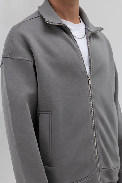 Oversize Önü Fermuarlı Dik Yaka Sweatshirt