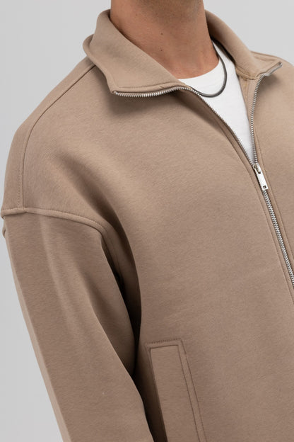 Oversize Önü Fermuarlı Dik Yaka Sweatshirt