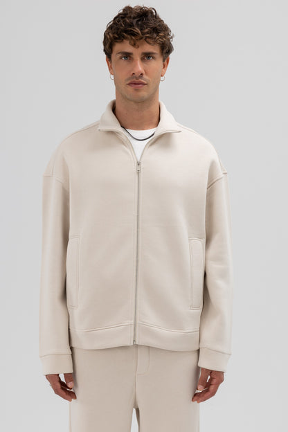 Oversize Önü Fermuarlı Dik Yaka Sweatshirt