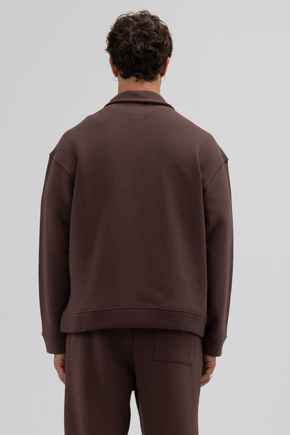 Oversize Önü Fermuarlı Dik Yaka Sweatshirt