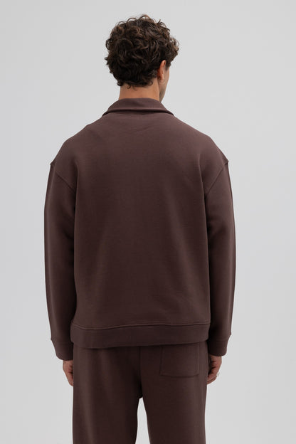 Oversize Önü Fermuarlı Dik Yaka Sweatshirt