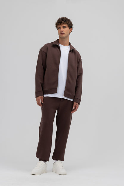 Oversize Önü Fermuarlı Dik Yaka Sweatshirt