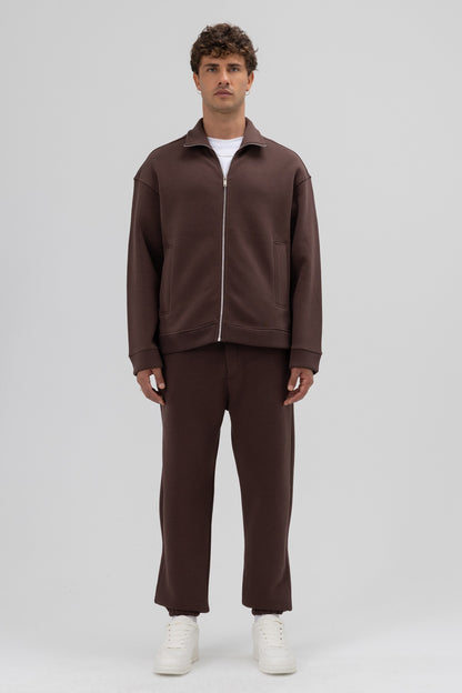 Oversize Önü Fermuarlı Dik Yaka Sweatshirt