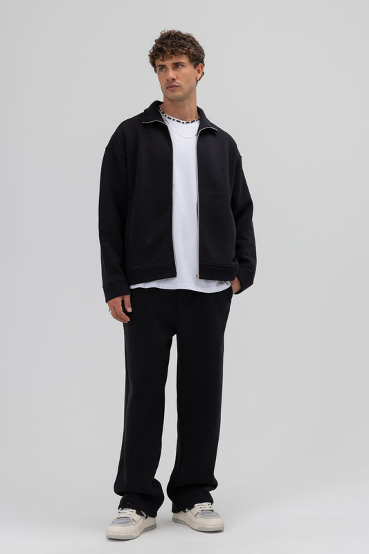 Oversize Önü Fermuarlı Dik Yaka Sweatshirt
