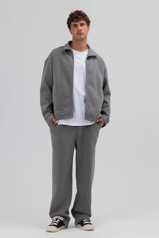 Oversize Önü Fermuarlı Dik Yaka Sweatshirt