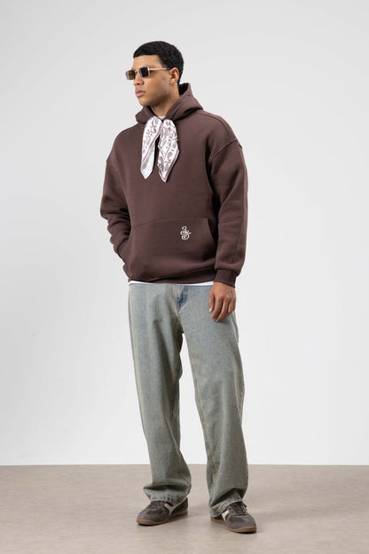 Oversize Fular Detaylı Kapüşonlu Sweatshirt