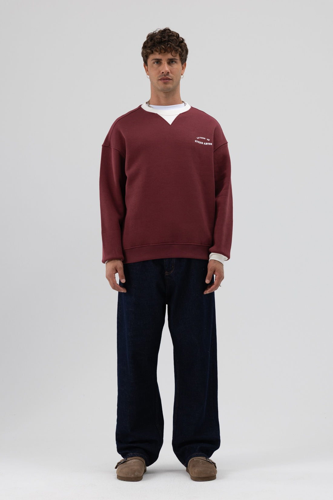 Oversize Bisiklet Yaka Baskılı Sweatshirt