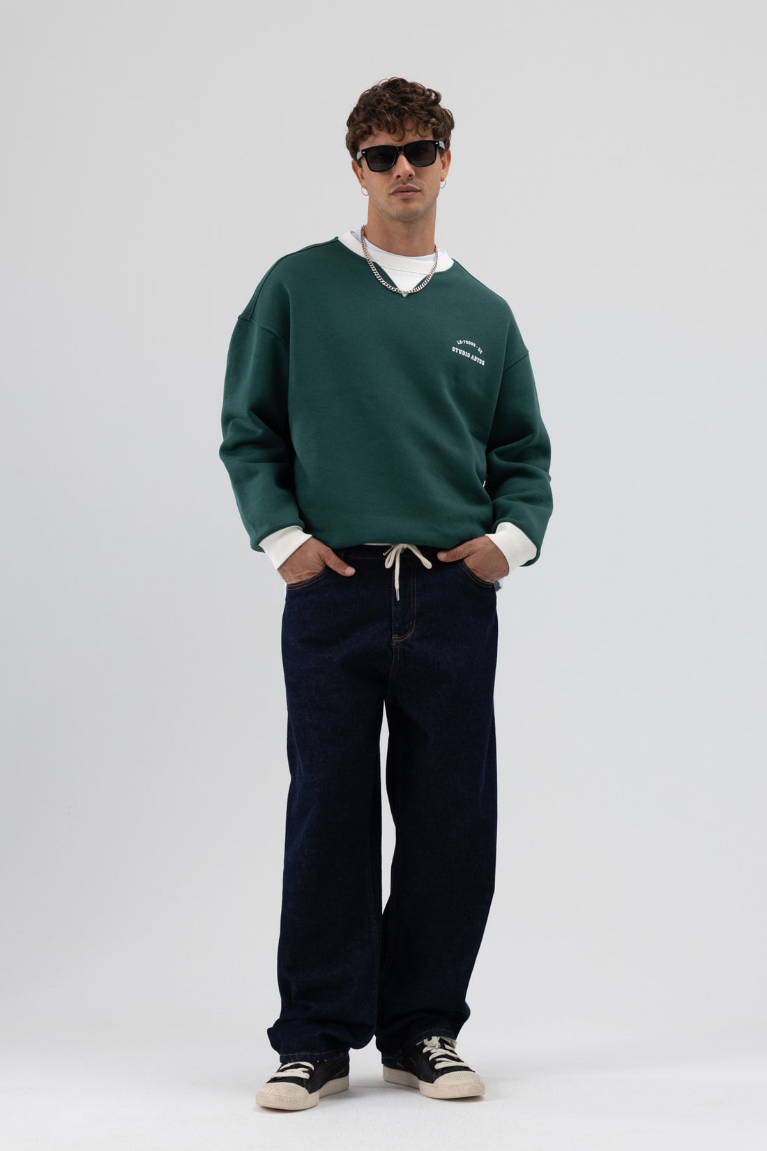 Oversize Bisiklet Yaka Baskılı Sweatshirt