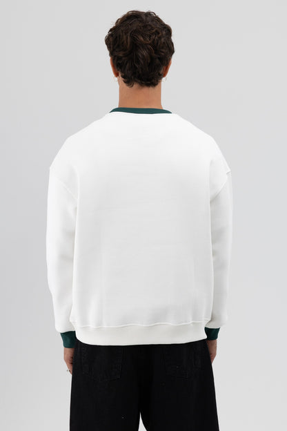 Oversize Bisiklet Yaka Baskılı Sweatshirt