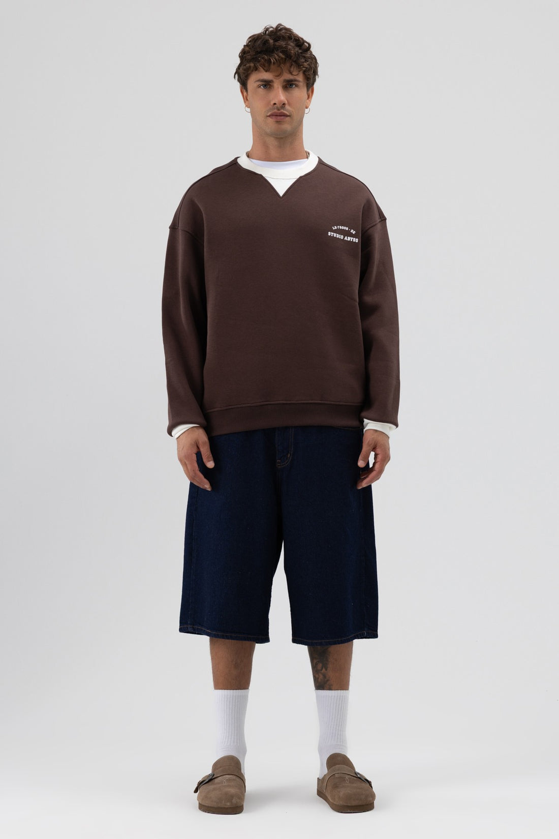 Oversize Bisiklet Yaka Baskılı Sweatshirt