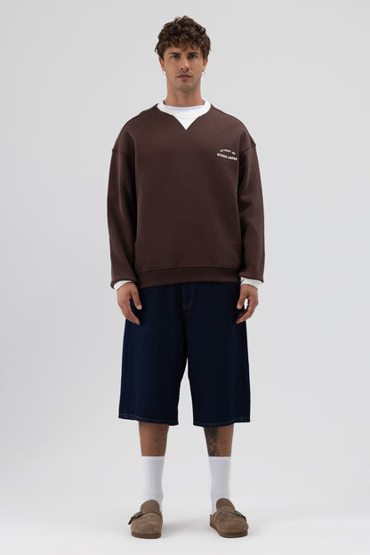 Oversize Bisiklet Yaka Baskılı Sweatshirt