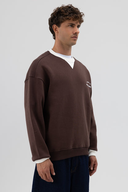Oversize Bisiklet Yaka Baskılı Sweatshirt