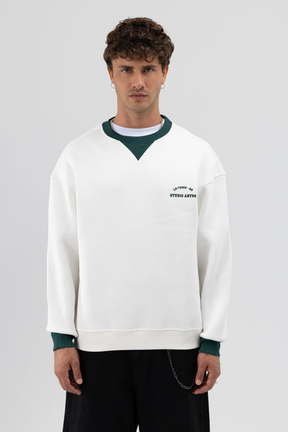 Oversize Bisiklet Yaka Baskılı Sweatshirt