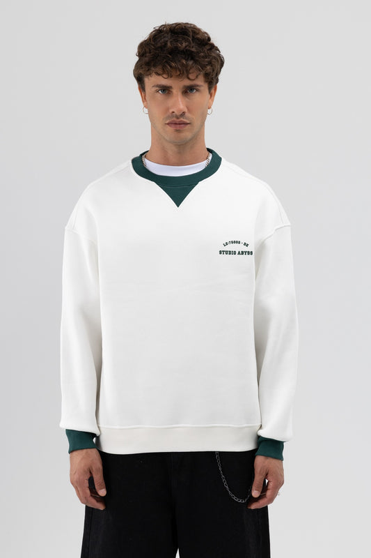 Oversize Bisiklet Yaka Baskılı Sweatshirt