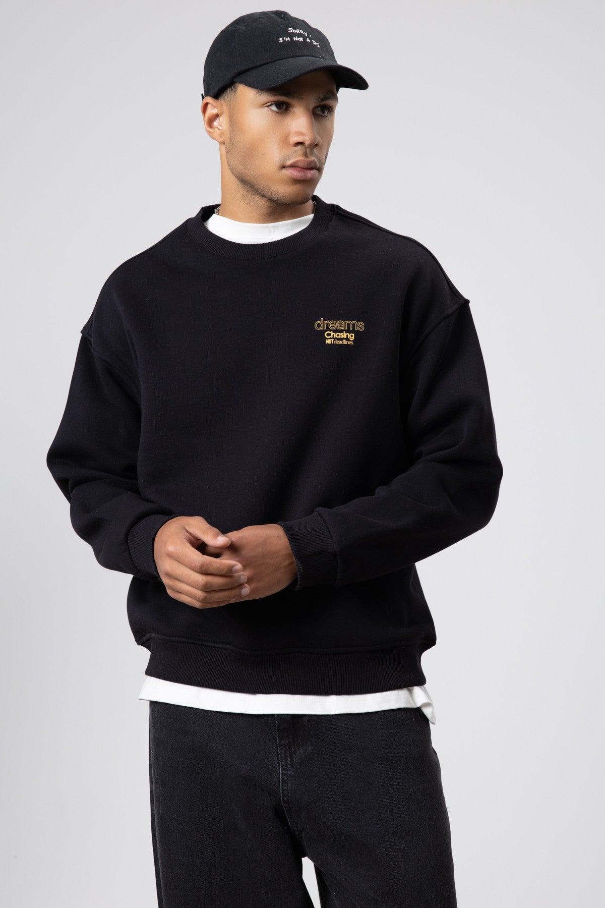 Oversize Bisiklet Yaka Baskılı Sweatshirt V70-95