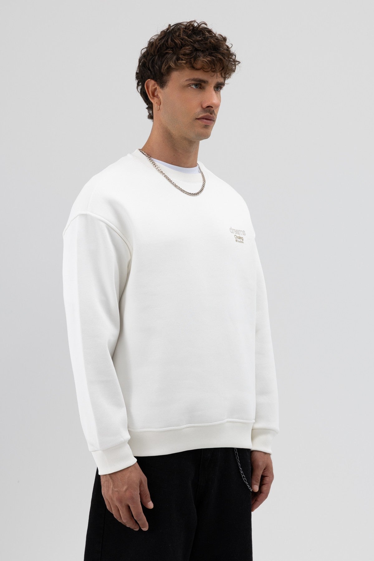 Oversize Bisiklet Yaka Baskılı Sweatshirt V70-95