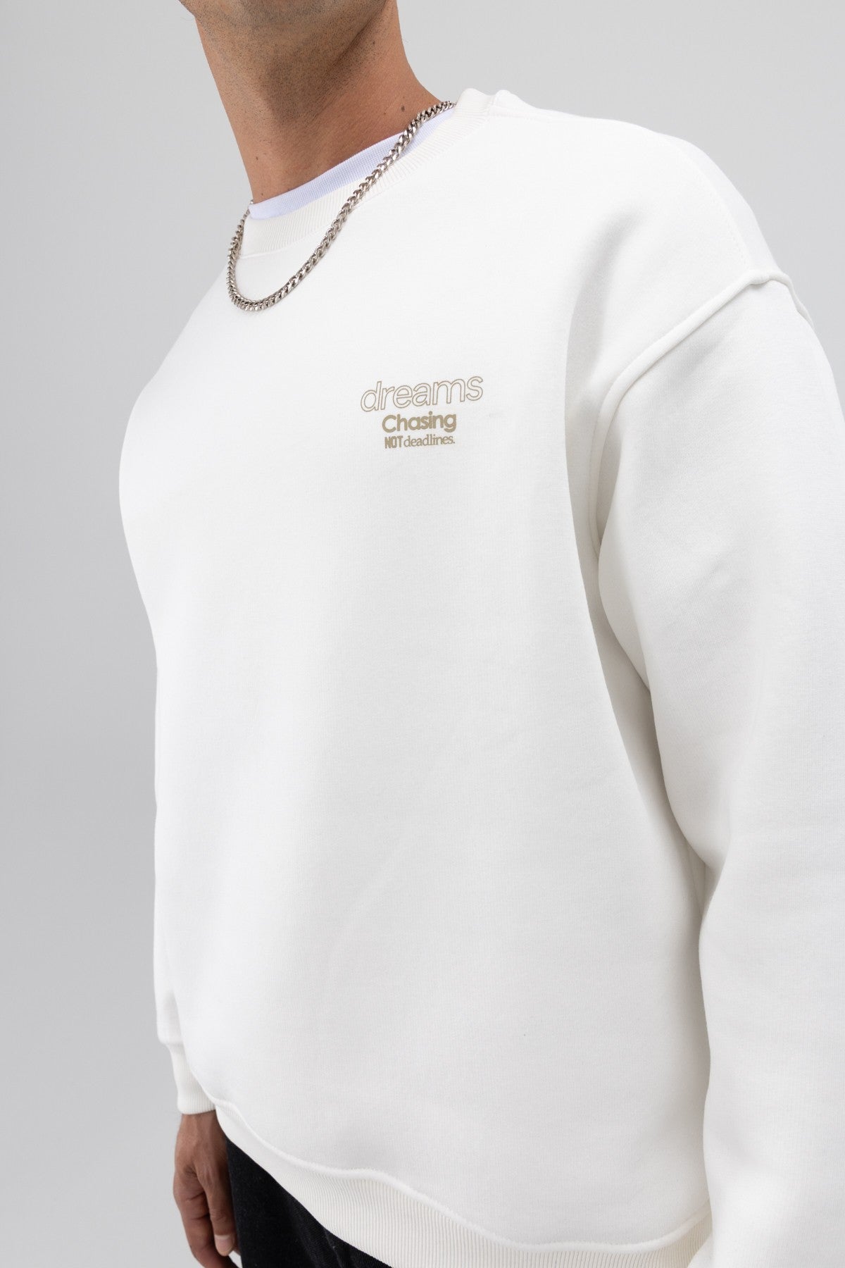 Oversize Bisiklet Yaka Baskılı Sweatshirt V70-95
