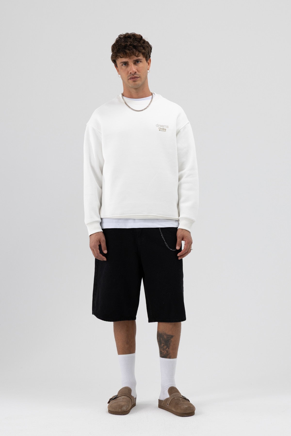 Oversize Bisiklet Yaka Baskılı Sweatshirt V70-95