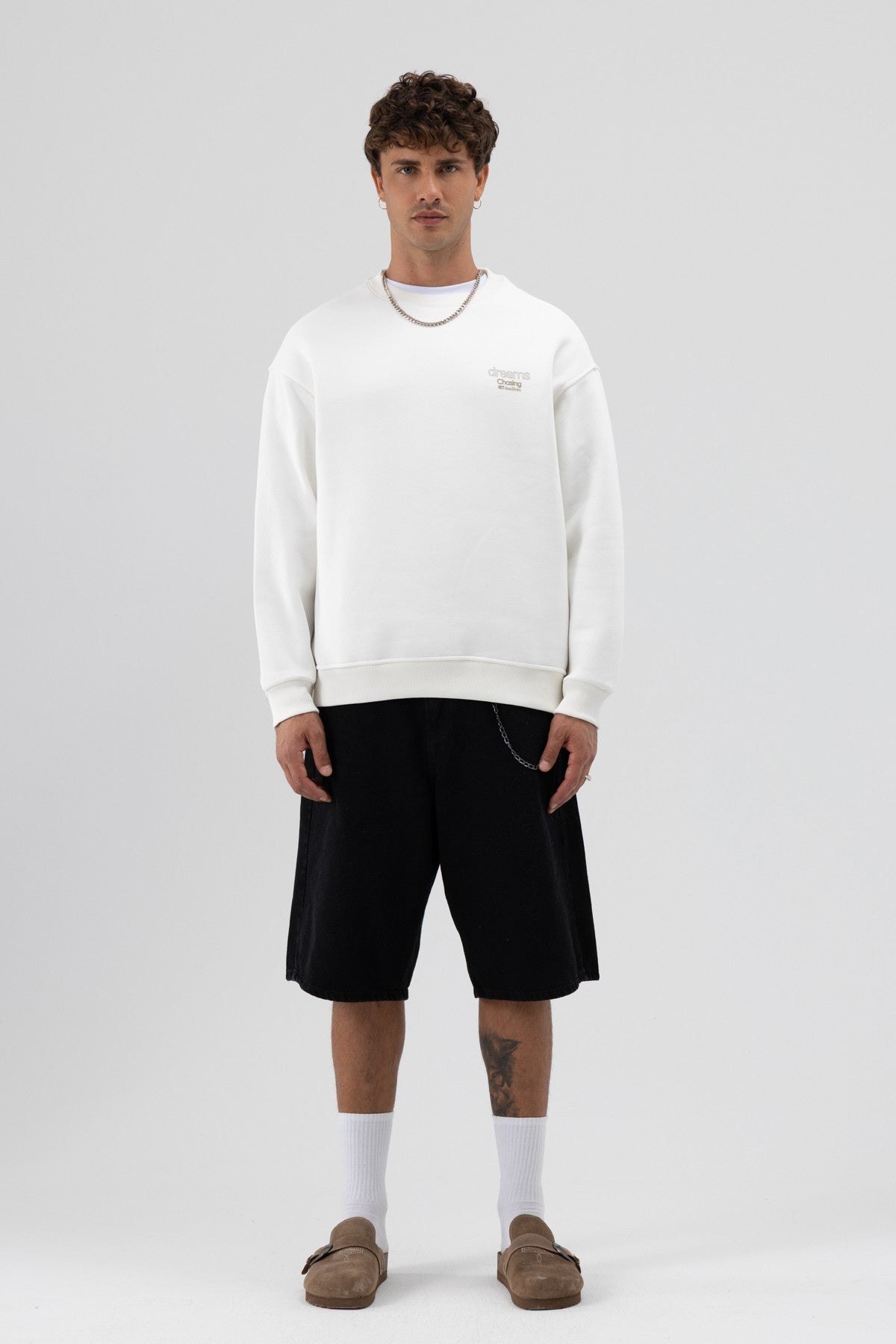 Oversize Bisiklet Yaka Baskılı Sweatshirt V70-95