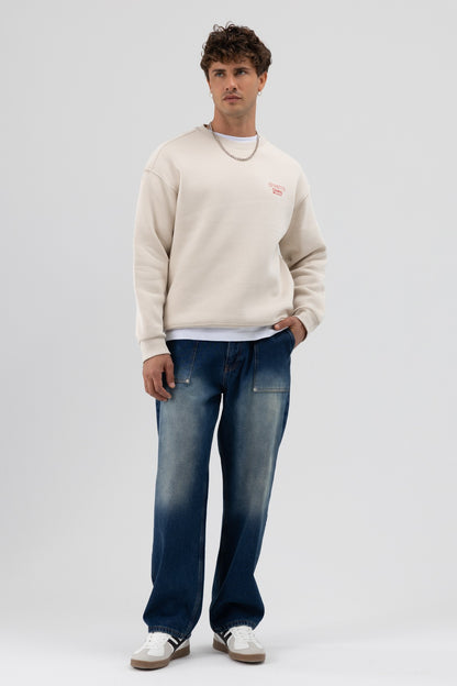 Oversize Bisiklet Yaka Baskılı Sweatshirt