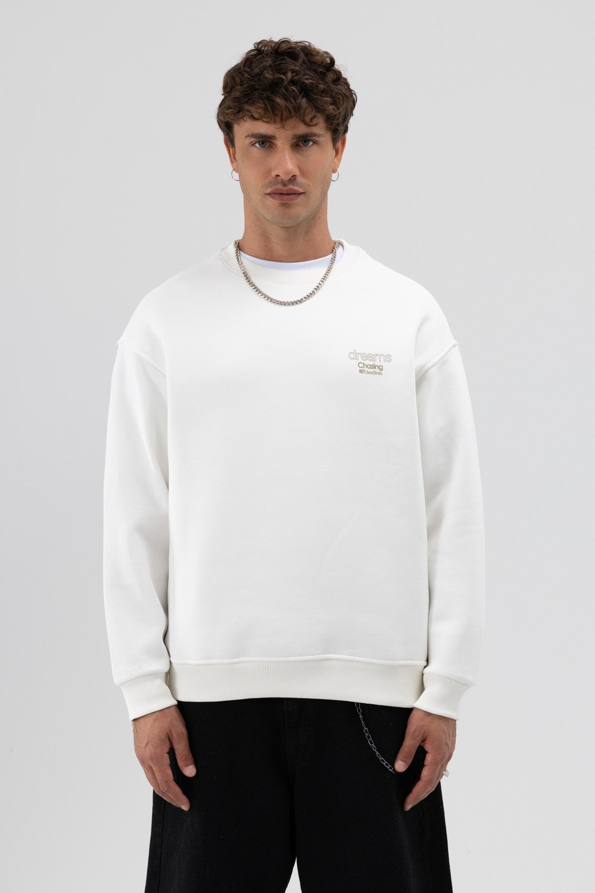 Oversize Bisiklet Yaka Baskılı Sweatshirt V70-95