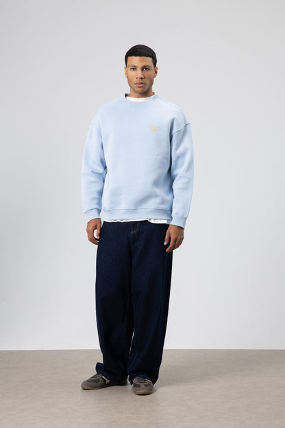 Oversize Bisiklet Yaka Baskılı Sweatshirt