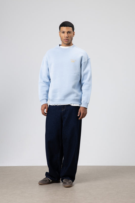 Oversize Bisiklet Yaka Baskılı Sweatshirt