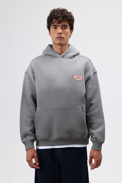 Oversize Baskılı Kapüşonlu Sweatshirt Füme